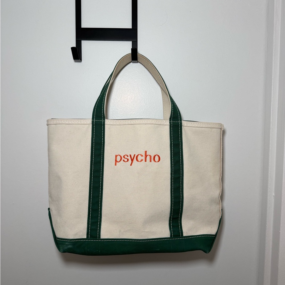 L.L. Bean “psycho” Boat and Tote - White with green piping and orange writing